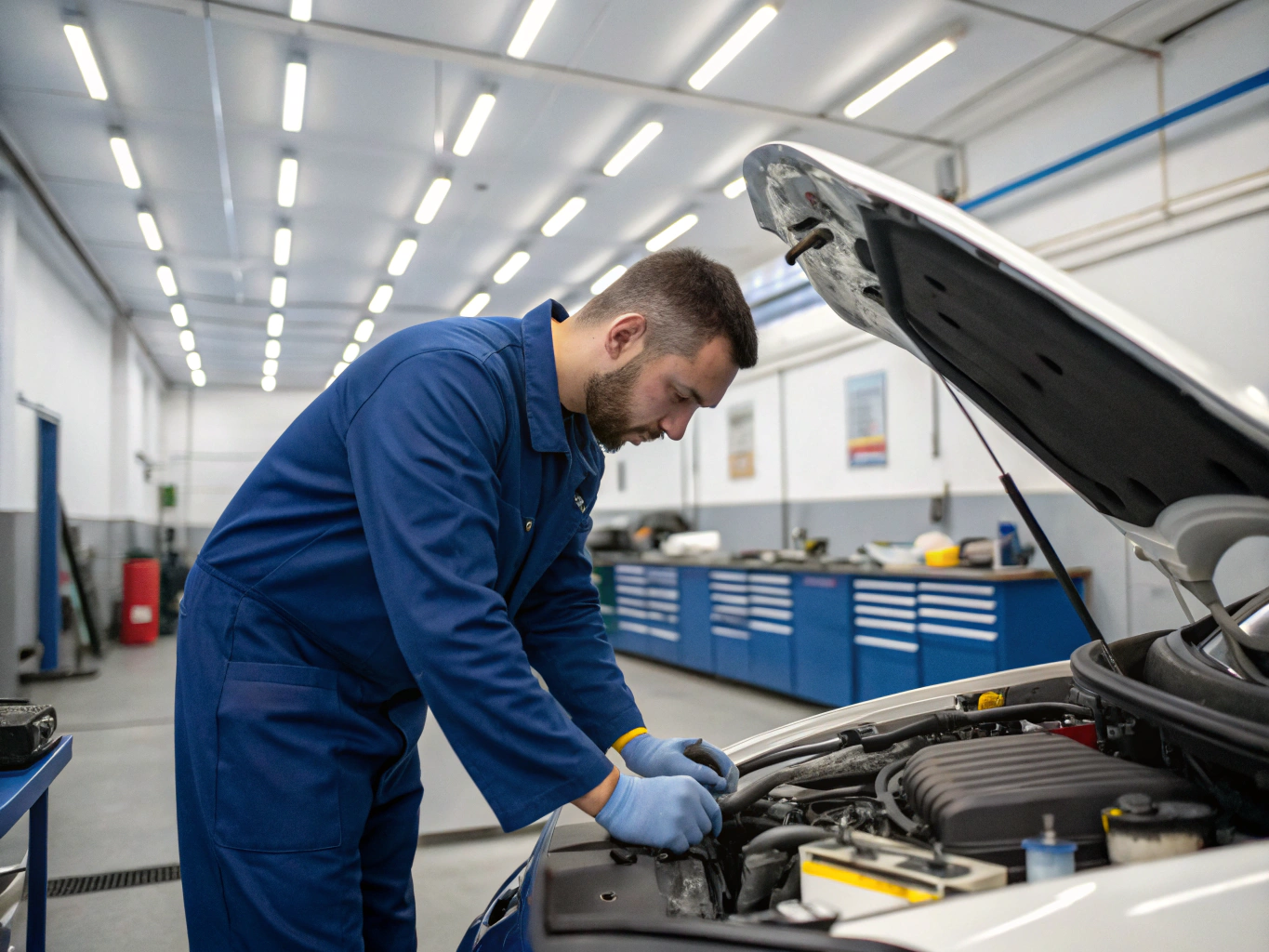 Operatore Moroni Motori al lavoro su un motore per autoveicoli